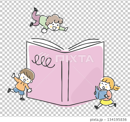 本と子供たちのイラスト 134195836