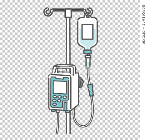 圖示為帶有輸液幫浦和輸液袋的輸液架 134195858