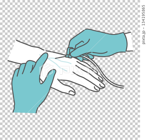 Illustration of securing an intravenous route (venipuncture) 134195865