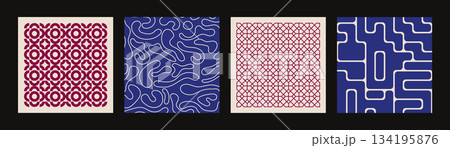 set of vibrant abstract poster with geometric, liquid connected dots and line shapes. modern seamless background pattern design	 134195876