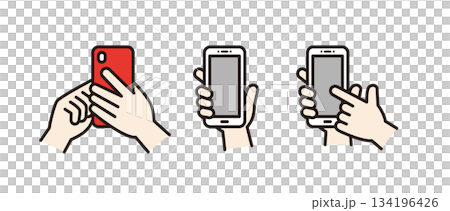 Simple vector illustration icon set of hands holding and operating a smartphone_Color Simple vector illustration icon set of hands holding and operating a smartphone_Color 134196426