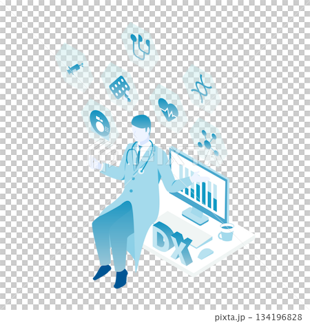 Isometric illustration of a male doctor handling medical DX data (Color variation) 134196828