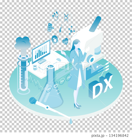 女醫生處理醫療數位轉型和研究數據的等距插圖(顏色變化) 女醫生處理醫療數位轉型和研究數據的等距插圖(顏色變化) 134196842