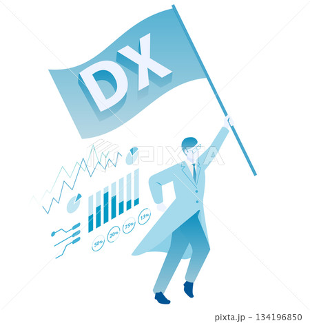 DXの旗を掲げて走る男性医師のアイソメイラスト(Color variation) DXの旗を掲げて走る男性医師のアイソメイラスト(Color variation) 134196850