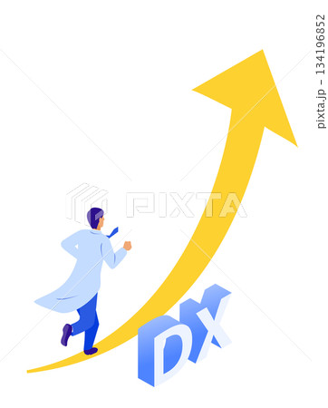 医療DXへ向かって走る男性医師のアイソメイラスト 134196852