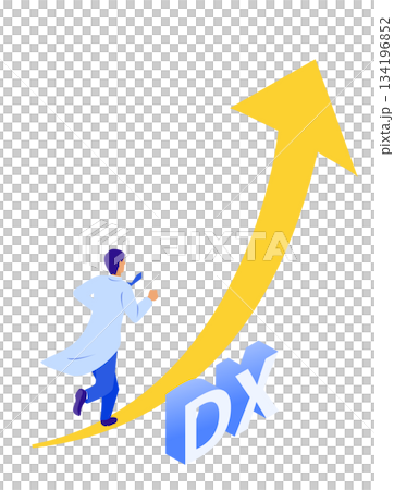 医療DXへ向かって走る男性医師のアイソメイラスト 134196852