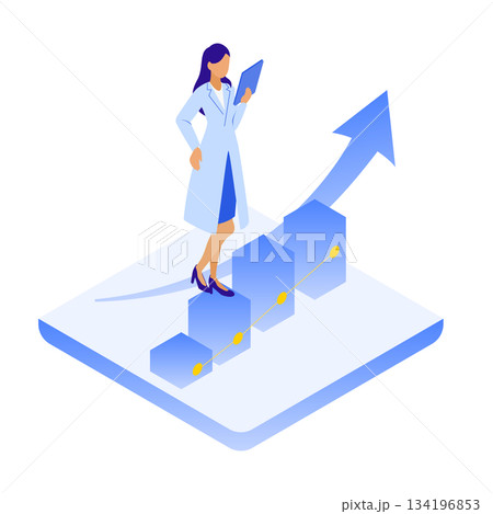 医療DXの成果を分析する女性医師のアイソメイラスト 134196853
