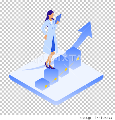 医療DXの成果を分析する女性医師のアイソメイラスト 134196853