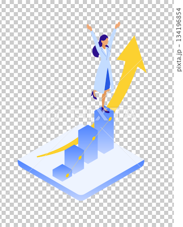 医療DXの成功を喜ぶ女性医師のアイソメイラスト 134196854