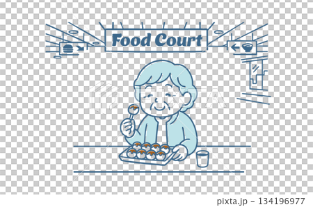 奶奶在美食廣場享用章魚燒 134196977