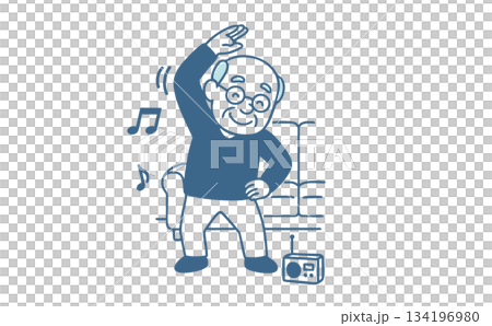 Senior men doing radio exercises and stretching Senior men doing radio exercises and stretching 134196980