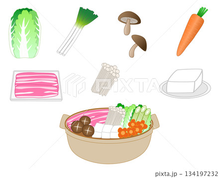 鍋料理と具材のセット 134197232