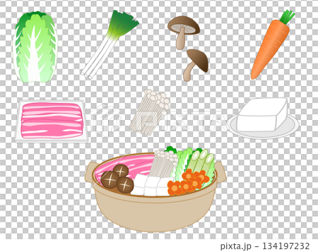 鍋料理と具材のセット 134197232