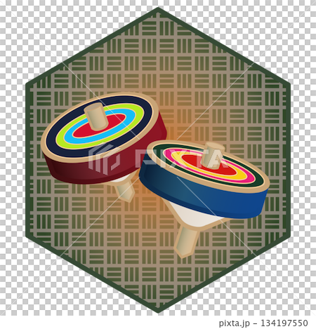 方形背景的旋轉陀螺插圖 134197550