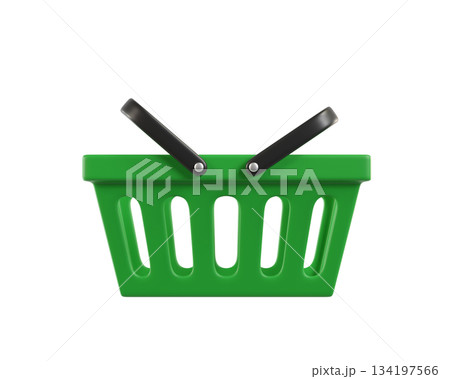 Green empty Shopping Cart from a supermarket for shopping. Shopping Basket, Shopping bag, 3d rendering of the icon on a transparent background 134197566