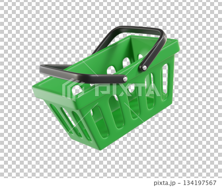 Green empty Shopping Cart from a supermarket for shopping. Shopping Basket, Shopping bag, 3d rendering of the icon on a transparent background 134197567