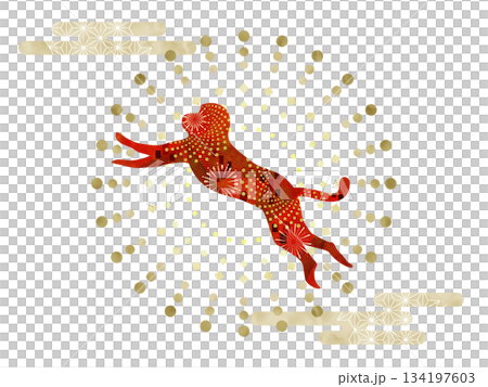 日式猴子和幾何圖案 134197603