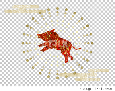 Japanese style boar and geometric pattern Japanese style boar and geometric pattern 134197606