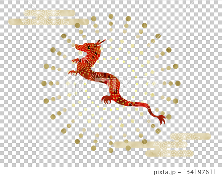 日式龍紋和幾何圖案 134197611