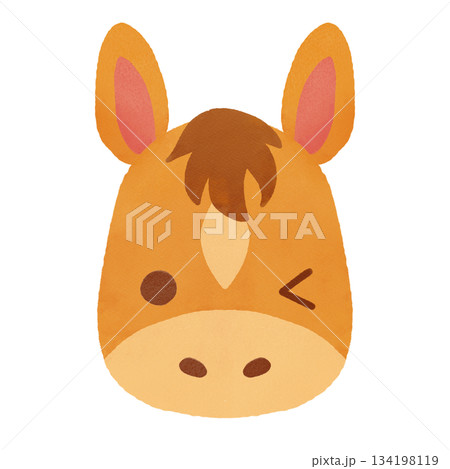 馬の顔　水彩イラスト　かわいい表情の干支・年賀・お正月・新年素材 134198119