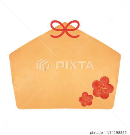 シンプルな絵馬　水彩イラスト　午年・新年・正月の縁起物素材 134198223