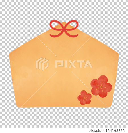 シンプルな絵馬　水彩イラスト　午年・新年・正月の縁起物素材 134198223