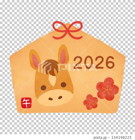 馬の絵馬 水彩イラスト 干支・午年・新年・正月の縁起物素材 馬の絵馬 水彩イラスト 干支・午年・新年・正月の縁起物素材 134198225