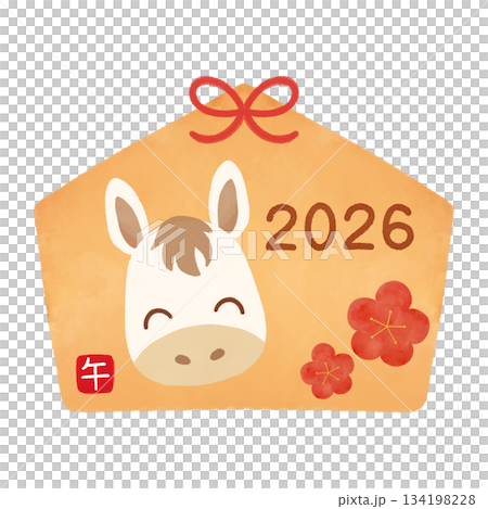 馬の絵馬　水彩イラスト　干支・午年・新年・正月の縁起物素材 134198228