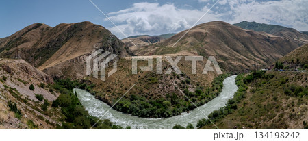 Central asia kyrgyzstan national park gorge nature scenes 134198242