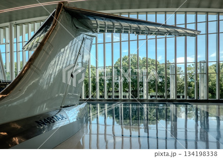 Charlotte, NC, USA, August 28, 2025: walk through a bright and spacious concourse at Charlotte Douglas International Airport 134198338