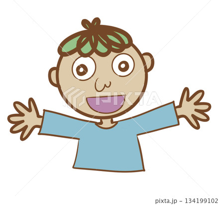 両手を広げて笑顔で喜ぶ子どものイラスト 134199102