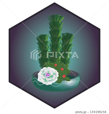 六角背景のついた正月花のイラスト 134199238