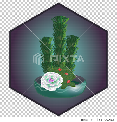 六角背景のついた正月花のイラスト 134199238