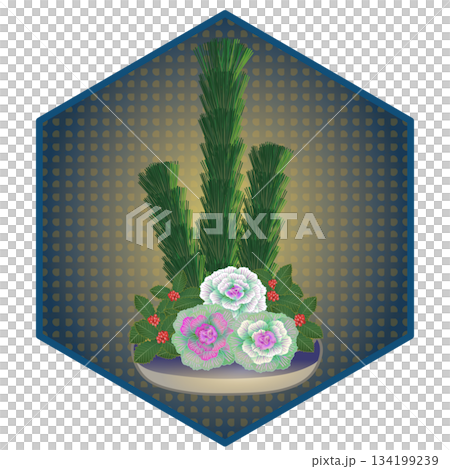 六角背景のついた正月花のイラスト 六角背景のついた正月花のイラスト 134199239