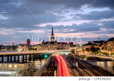 Scenic summer night panorama of the Old Town (Gamla Stan) architecture in Stockholm, Sweden Scenic summer night panorama of the Old Town (Gamla Stan) architecture in Stockholm, Sweden 134199265