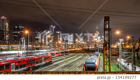 high-speed trains of Deutsche Bahn DB at main railway station in Frankfurt, Germany at night 134199277