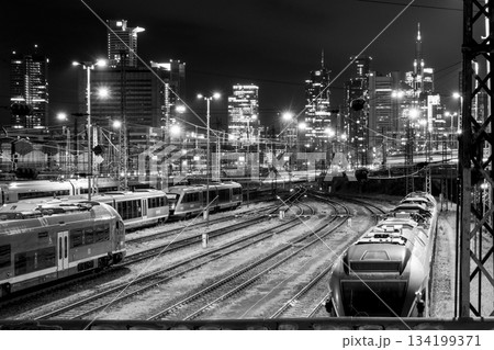 high-speed trains of Deutsche Bahn DB at main railway station in Frankfurt, Germany at night high-speed trains of Deutsche Bahn DB at main railway station in Frankfurt, Germany at night 134199371
