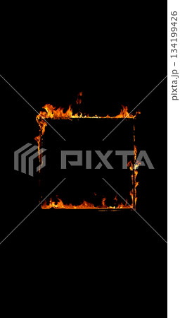 Photography of a burning wooden beam in frame shape isolated on a black background. Detailed fire textures ideal for VFX, compositing, overlays, graphics, and cinematic effects. Photography of a burning wooden beam in frame shape isolated on a black background. Detailed fire textures ideal for VFX, compositing, overlays, graphics, and cinematic effects. 134199426