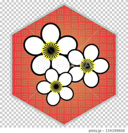 六角背景のついた梅の花のイラスト 134199608