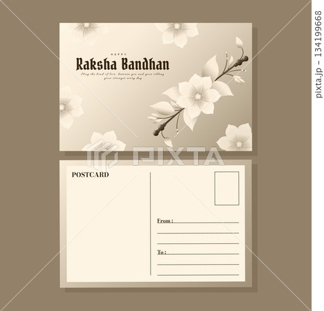 Elegant Raksha Bandhan Postcard Minimal Floral Design Pastel Background. 134199668