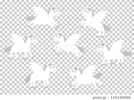 かわいいペガサスとハートいろいろなポーズセット かわいいペガサスとハートいろいろなポーズセット 134199986