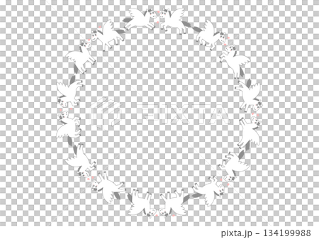 かわいいペガサスの円形フレームイラスト 134199988