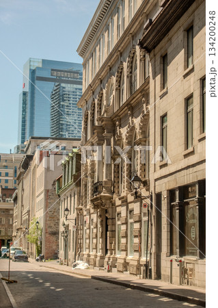 Old Montreal street view with historical buildings 134200248