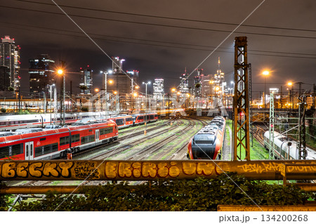 high-speed trains of Deutsche Bahn DB at main railway station in Frankfurt, Germany at night 134200268