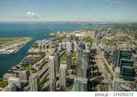 Toronto scenic cityscape from the Cn Tower top, Ontario, Canada Toronto scenic cityscape from the Cn Tower top, Ontario, Canada 134200272
