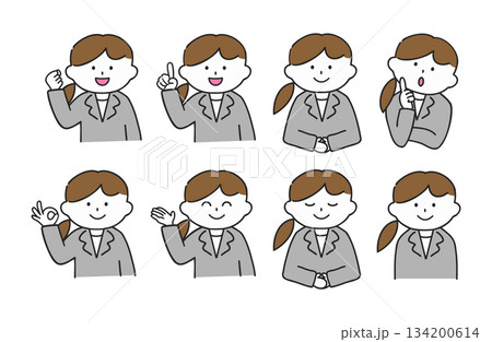 スーツの女性の上半身ポーズセット 134200614