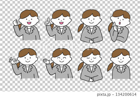 スーツの女性の上半身ポーズセット 134200614