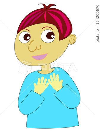 胸に手を当てて微笑む子どものイラスト 134200670