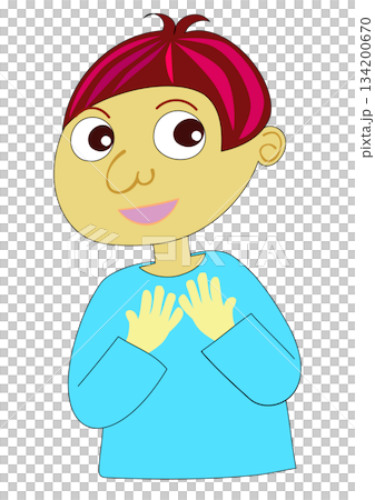 圖解：一個孩子麵帶微笑，一隻手放在胸口。 134200670