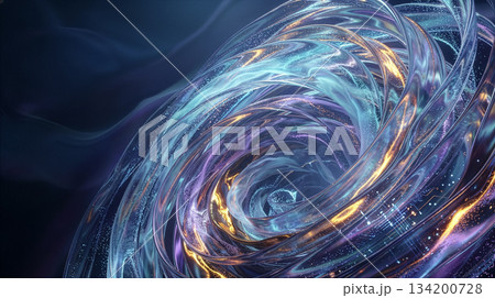 光の渦が中心に集まるガラス質の抽象エネルギー背景 134200728